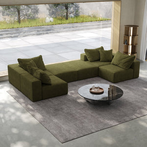 English Elm Oversized sponge cloud sofa modular 162" L-shaped sectional with chenille upholstery and 6 pillows, no-assembly comfort Green W834S00392