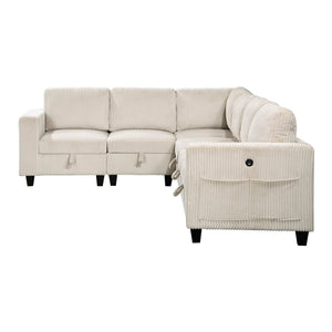 English Elm 6-Piece modular sectional with hidden storage drawers, side pockets and USB charging in corduroy fabric Beige 28.5 L x 29 W x 20.5 H B011S01078
