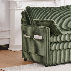 English Elm 73"convertible Corduroy Sleeper Sofa with Usb Port and Side Pocket for Studio Apartments Green W3373P405037