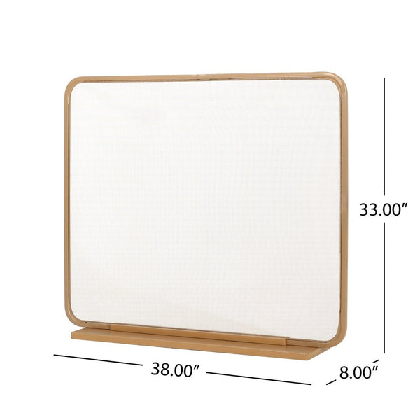 English Elm Tahlia Single Panel Iron Fireplace Screen Fine Mesh Spark Guard Modern Hearth Decor Golden N775P386922G