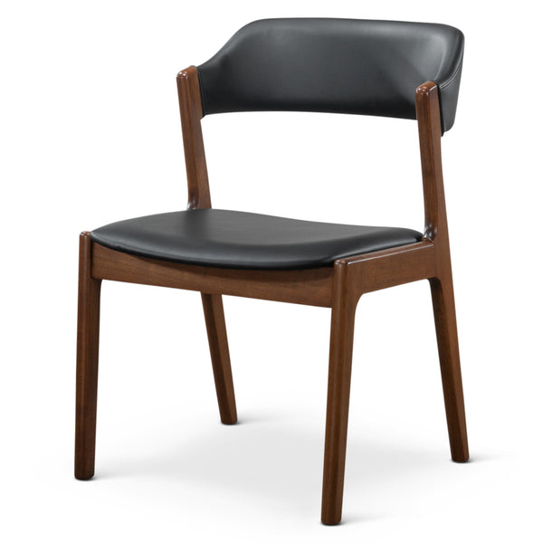 English Elm Ashcroft Furniture - High Enzo Mid-Century Black Leather Dining Chair Set of 2 – Vegan Leather, Solid Walnut Base, Cozy Seat B183P232004
