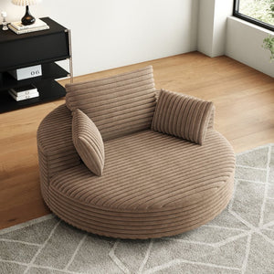 English Elm 55''l 55'l Faux Rabbit Fur Corduroy Swivel Chair Foam Cloud Lounge Seat for Bedroom W834S00446