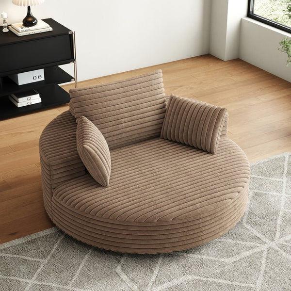 English Elm 55''l 55'l Faux Rabbit Fur Corduroy Swivel Chair Foam Cloud Lounge Seat for Bedroom W834S00446