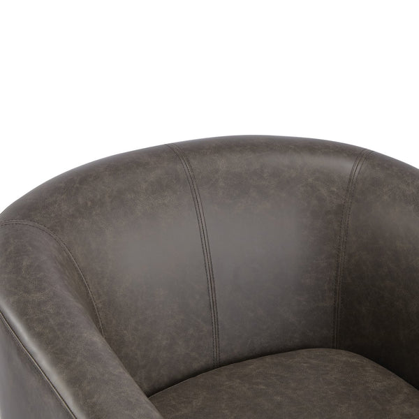 English Elm Christopher Knight Home® - Wilmore Faux Leather Swivel Barrel Chair with 360° Rotation, Tub Design, Gold-Accent Finish, No Assembly Required Dark Brown 32 L x 30.75 W x 29 H N776P246091D