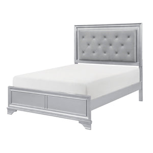 English Elm Silver Framed Queen Bed Tufted Knit Headboard with Built-in Led Ambient Lighting Glam B011S02470