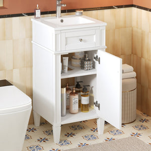 English Elm 16-inch French Style Freestanding Vanity Set with Ceramic Sink and Soft Close Cabinet White N710P405388K