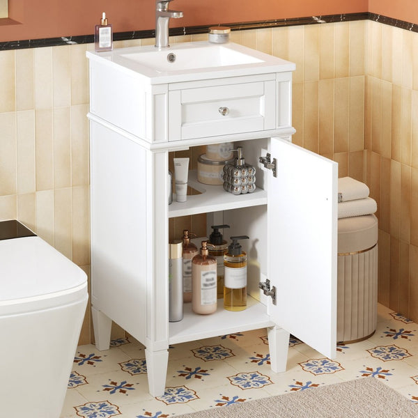 English Elm 16-inch French Style Freestanding Vanity Set with Ceramic Sink and Soft Close Cabinet White N710P405388K