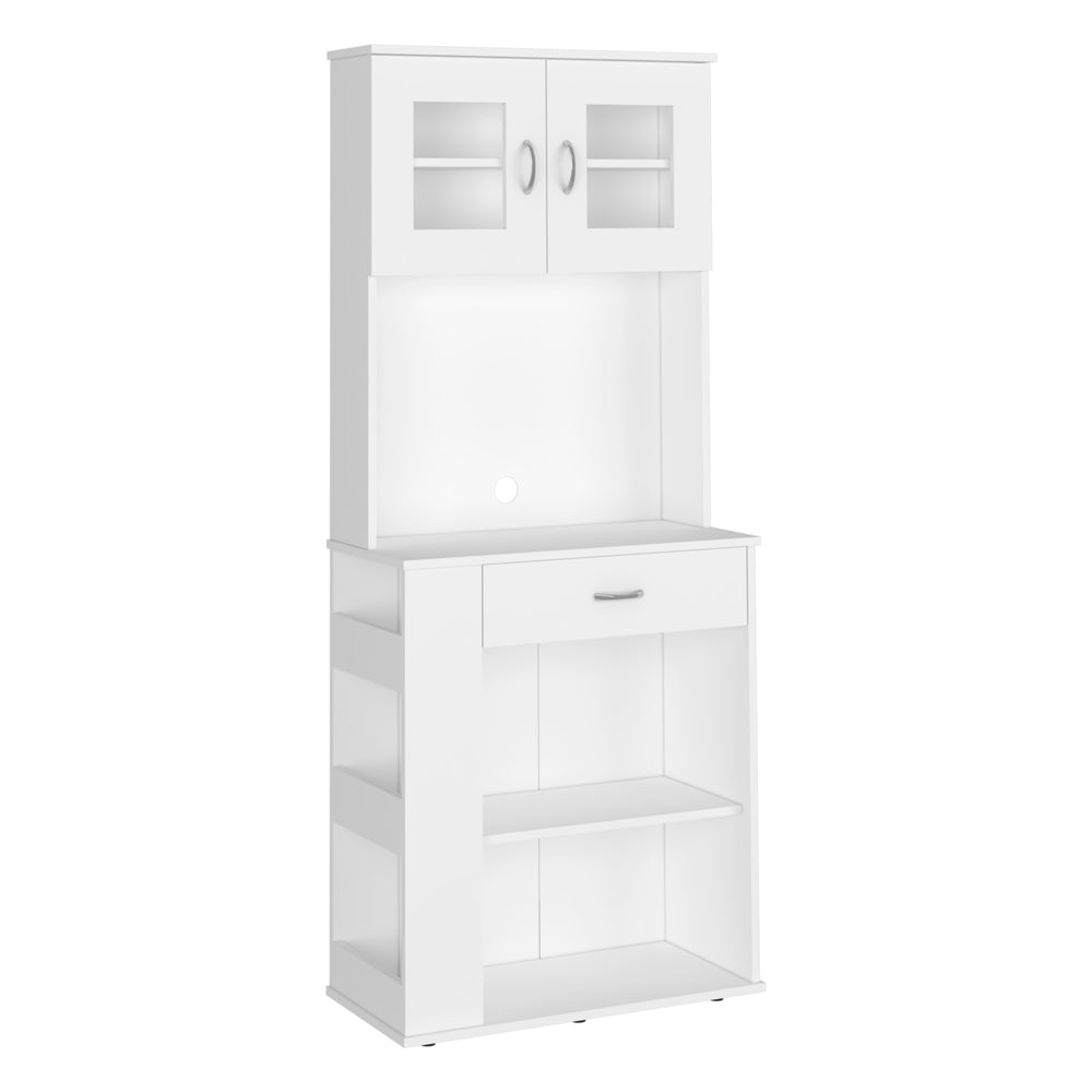English Elm Poole Pantry Cabinet White with Microwave Countertop, Drawer, 3 Side Shelves & Adjustable Legs B128P148963