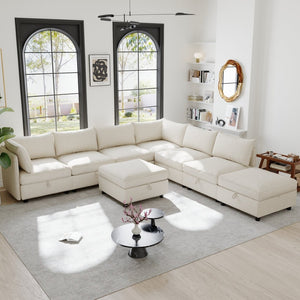 English Elm Modular Fabric Sectional Sofa with Under Seat Storage and Sleeper for Living Room W680S00133