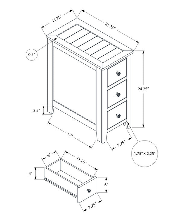 English Elm Accent Table For Small Spaces - Espresso Veneer Nightstand With 3 Storage Drawers & Modern Design B2710P219468