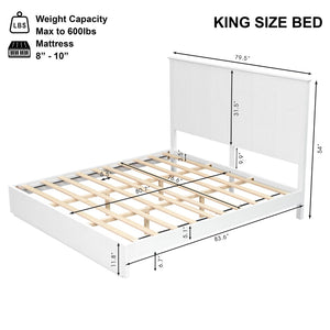 English Elm Stylish King Bed Frame Vertical Slat Headboard Low Profile Contemporary Bedroom White N770PK369234K