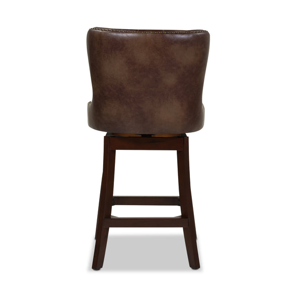 English Elm Jennifer Taylor Home - Holmes Tufted High-Back 360 Swivel Counter Stool in Mid Faux Leather — Handcrafted Comfort & Support Brown B2719P238379
