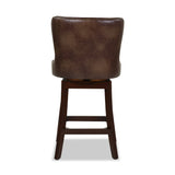 English Elm Holmes Tufted High-Back 360 Swivel Counter-Height Barstool, Mid Brown Faux Leather