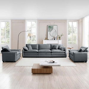 English Elm Warm And Cozy Sofa Set - Plush Grey Corduroy 3-Seater With 2 Single Sofas, Perfect For Movie Nights! W714S00746-GIGA