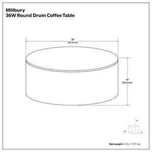 English Elm Millbury Solid Mango Wood Round Coffee Table Rustic Drum Design for Living Room White B136P429081