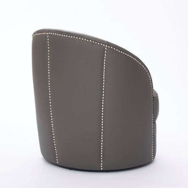 English Elm Gray Top-Grain Leather Swivel Accent Chair with 360° Smooth Spin, Riveted Mid-Century Lounge for Living Room/Office - Durable 150kg Capacity W570P386953