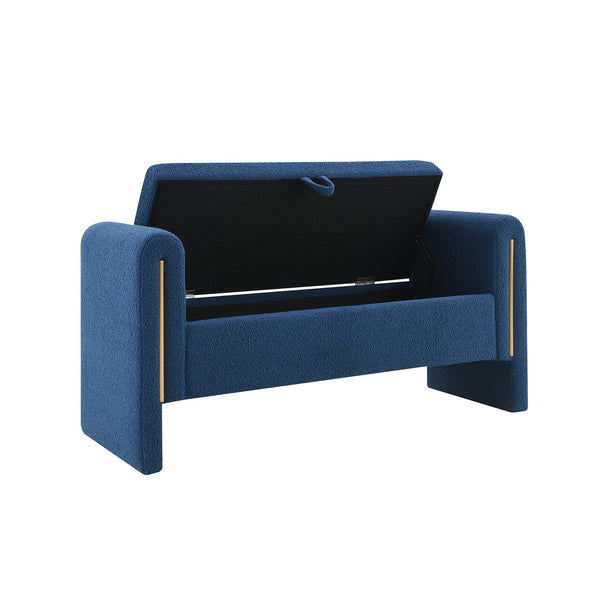 English Elm Modern Teddy Bed End Bench with Arms and Storage Upholstered Teddy Fabric Ottoman with Hidden Space and Plush Seat Navy Blue W2671P303032