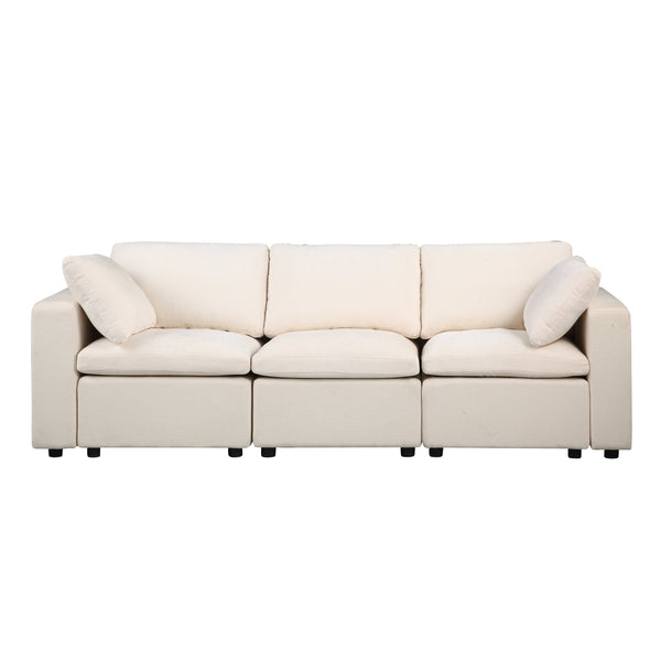 English Elm Modular Sectional Sofa - Versatile 3-Piece Chenille Beige Set For Modern Living Room Comfort & Style W1123S00046
