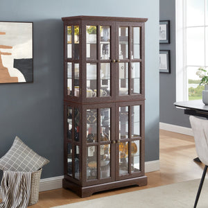 English Elm Curio Glass Cabinet with Lattice Doors and Adjustable Shelves, Antique Showcase with E26 Bulb Included Cherry W1758P387895
