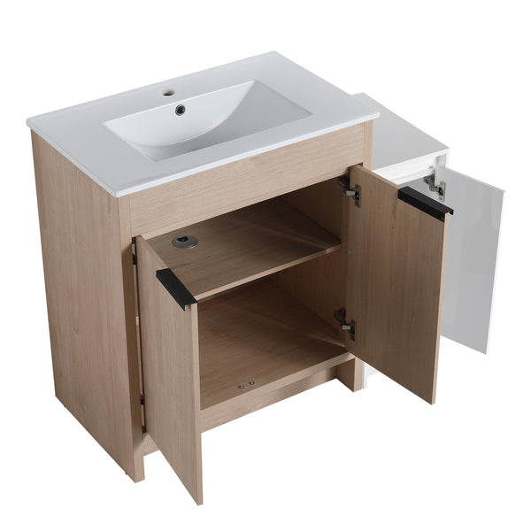 English Elm 42 Inch Freestanding Bathroom Vanity With Ceramic Sink, Soft-Close Doors & Ample Storage Space W999S00304