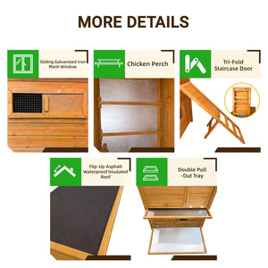English Elm Chicken Coop Spruce Wood Double House for 8 Birds with Nesting Boxes Flip Roof W3166P506394