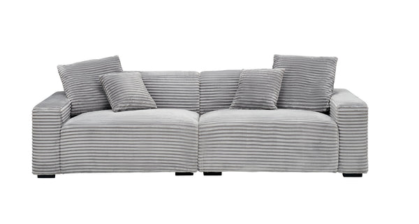 English Elm 104.72-inch 4-seat sofa with four washable throw pillows, corduroy comfort fabric, solid wood frame, 500lb capacity and modern living room style Gray W1658S00146