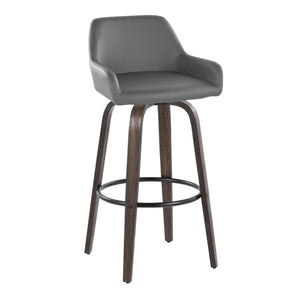 English Elm Daniella 30" Modern Swivel Barstools Set Of 2 In Walnut & Grey Faux Leather For Stylish Comfort B202S00553