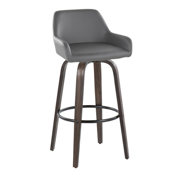 English Elm Daniella 30" Modern Swivel Barstools Set Of 2 In Walnut & Grey Faux Leather For Stylish Comfort B202S00553