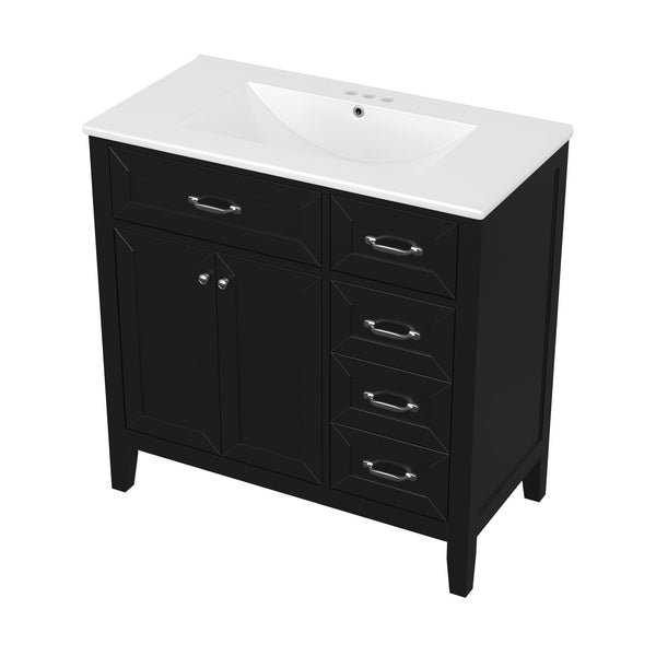 English Elm 36" Modern Bathroom Vanity With Sink Combo, Sleek Black Cabinet, Durable Storage & Stylish Design N725P246491B