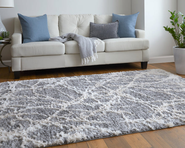 Feizy Rugs Mynka Abstract Area Rug – Stylish, Pet-friendly, Easy-care Polyester For High Traffic Spaces Gray,Ivory Polyester Myn39idfgrybgee10