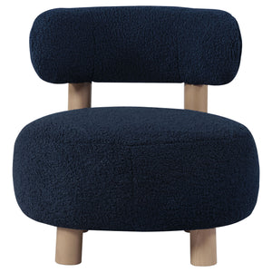 English Elm Modern Boucle Upholstered Barrel Accent Chair with Plush Round Seat, Slim Back & Natural Wood Legs Blue 30.51 L x 30.51 W x 32.1 H B011P308571