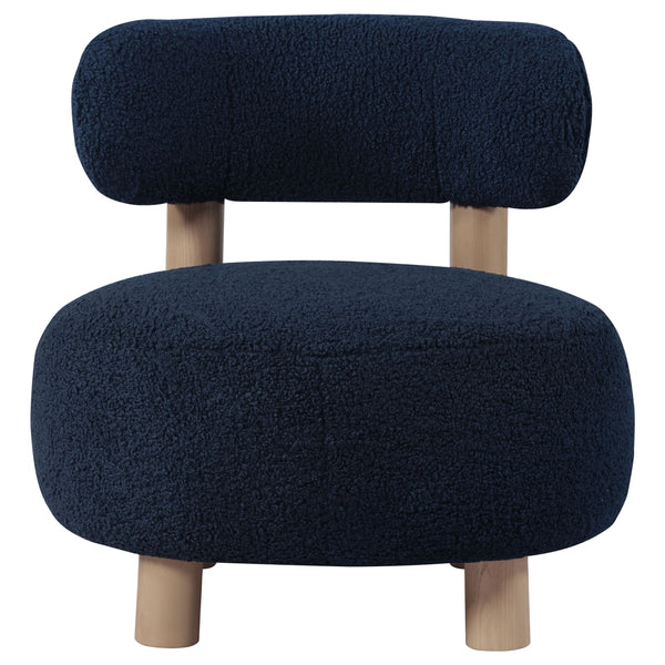 English Elm Modern Boucle Upholstered Barrel Accent Chair with Plush Round Seat, Slim Back & Natural Wood Legs Blue 30.51 L x 30.51 W x 32.1 H B011P308571