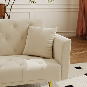 English Elm Modern Tufted Velvet Sleeper Sofa Retro Style Convertible Fold Flat for Compact Spaces Beige W2353P399441