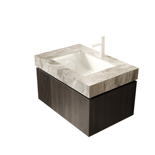 English Elm Muri Floating Bathroom Vanity Plywood Cabinet Sintered Stone Top Oak Drawer W2615S00589