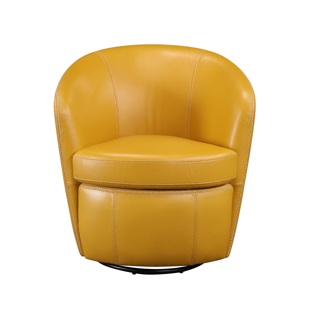 English Elm Luxury Top Grain Leather Swivel Barrel Chair with Solid Wood Frame, 360° Rotation, Removable Cushion Cover, No Assembly Required Yellow 32 L x 30 W x 33.5 H B011P308558
