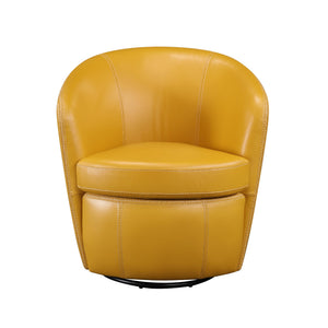English Elm Luxury Top Grain Leather Swivel Barrel Chair with Solid Wood Frame, 360° Rotation, Removable Cushion Cover, No Assembly Required Yellow 32 L x 30 W x 33.5 H B011P308558