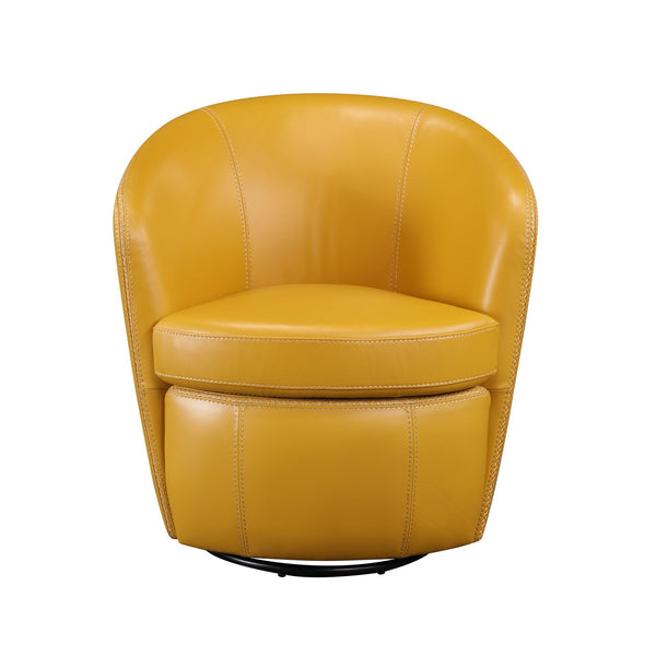 English Elm Luxury Top Grain Leather Swivel Barrel Chair with Solid Wood Frame, 360° Rotation, Removable Cushion Cover, No Assembly Required Yellow 32 L x 30 W x 33.5 H B011P308558