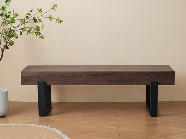 English Elm 59" Farmhouse Dining Bench with Metal Legs, 59x15.75" Sturdy Entryway Seat 250lb Capacity, Easy Assembly N752P293752P