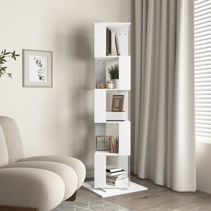 English Elm 5 tier rotating bookshelf with 360° swivel, large-capacity wood veneer rack with acrylic shelves and anti-tip base White W409P167480