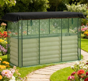 English Elm Galvanized Steel Raised Garden Bed with Hdpe Crop Cage and Shade Cloth Kit T3971P422481