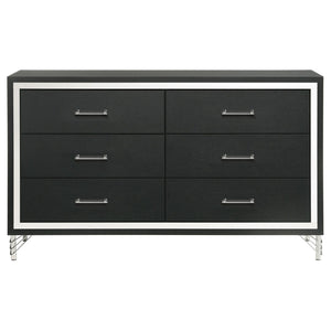 English Elm Frances Six Drawer Dresser Warm Wood Grain Finish with Nickel Bail Handles for Bedroom B062P447798