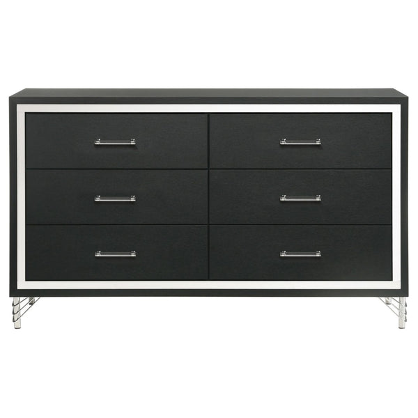 English Elm Frances Six Drawer Dresser Warm Wood Grain Finish with Nickel Bail Handles for Bedroom B062P447798