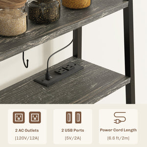 English Elm HOMCOM Bakers Rack with LED RGB Lights, Built-In Outlets & USB, Wine Rack, Drawer, Industrial Charm Gray W2225P217366