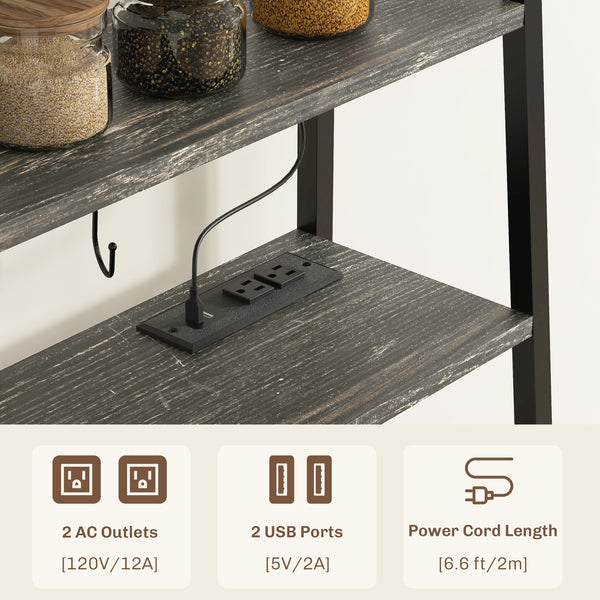 English Elm HOMCOM Bakers Rack with LED RGB Lights, Built-In Outlets & USB, Wine Rack, Drawer, Industrial Charm Gray W2225P217366