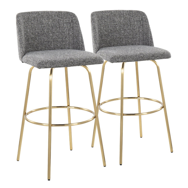 English Elm Toriano 30" Contemporary Fixed-Height Swivel Barstool Set of 2 — Upholstered Comfort, Gold Base Finish Grey B202S01091