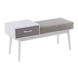 English Elm Telephone Contemporary Grey Fabric Bench with Drawer, Solid Wood Tapered Legs, Padded Seat (45") B202P223660