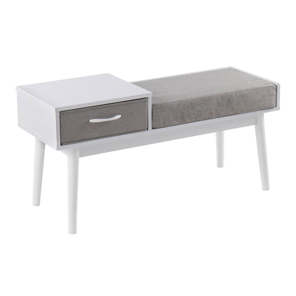 English Elm Telephone Contemporary Grey Fabric Bench with Drawer, Solid Wood Tapered Legs, Padded Seat (45") B202P223660