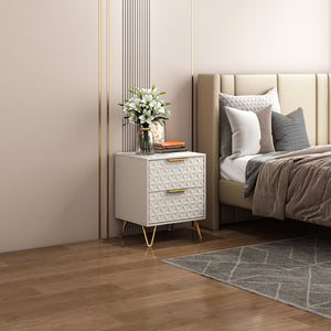 English Elm Set of 2 Wall Mounted Nightstands Gold Legs Geometric Embossed Drawers Bedroom W2948P337510