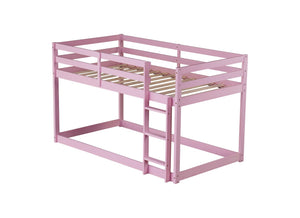 English Elm Solid Rubberwood Twin Over Twin Floor Bunk Bed - Sturdy, Stylish Pink Design With Ladder & Slats W504P191672-GIGA