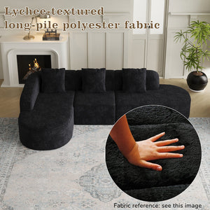 English Elm 111.8-Inch L-Shaped Curved Modular Sofa - Modern Lychee-Textured Fabric With Plush Pillows & Flexibility W834S00543